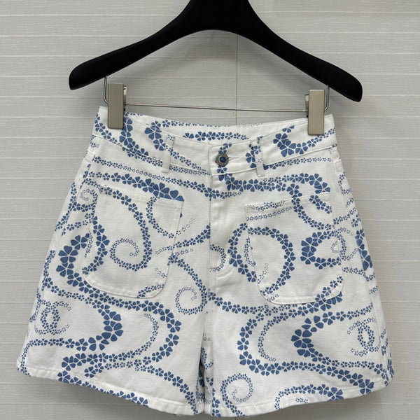 CC 25 Printed Denim Short Blue White Cotton