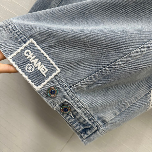 CC 25 Round Neck Short-sleeved Jacket Light Blue Denim Cotton