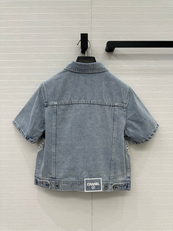 CC 25 Round Neck Short-sleeved Jacket Light Blue Denim Cotton