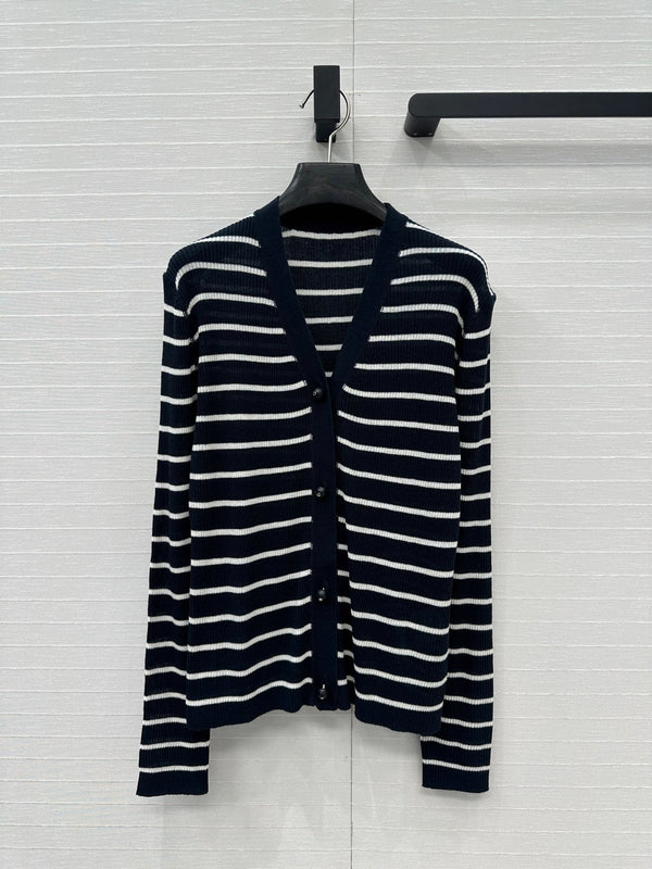CD 25 Striped Cardigan Black mix White Linen Cashmere