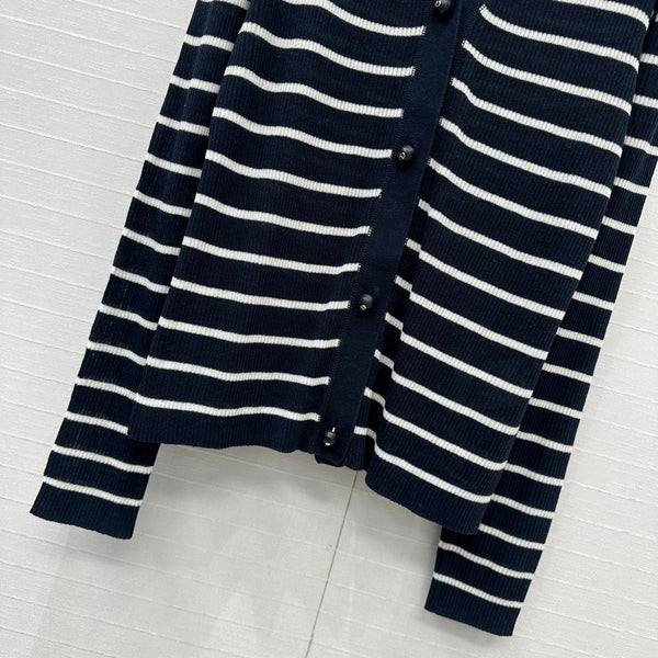 CD 25 Striped Cardigan Black mix White Linen Cashmere