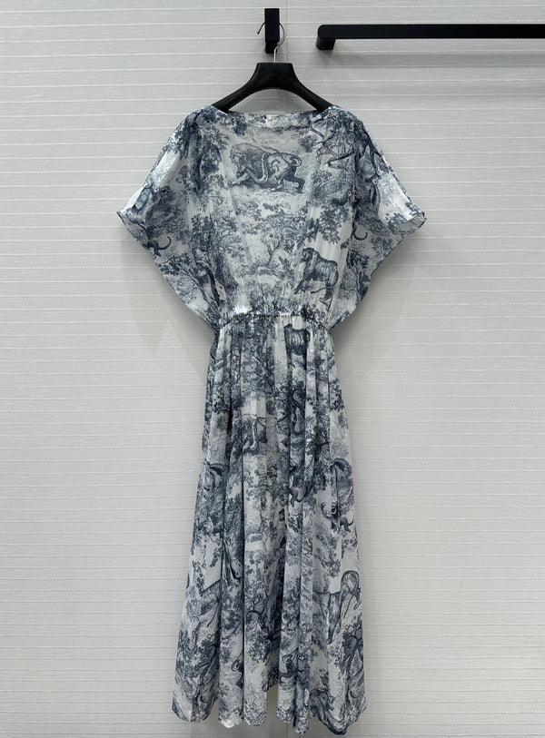 CD 25 Gonna lunga con scollo a barca in cotone blu bianco