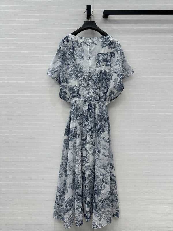 CD 25 Gonna lunga con scollo a barca in cotone blu bianco