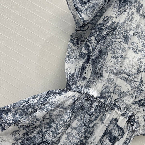 CD 25 Gonna lunga con scollo a barca in cotone blu bianco