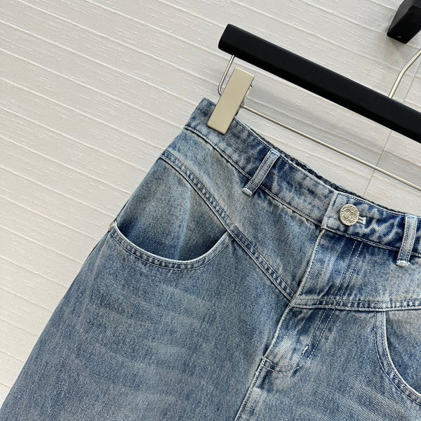 CC 25 Embroidered Short Skirt Blue Denim Cotton