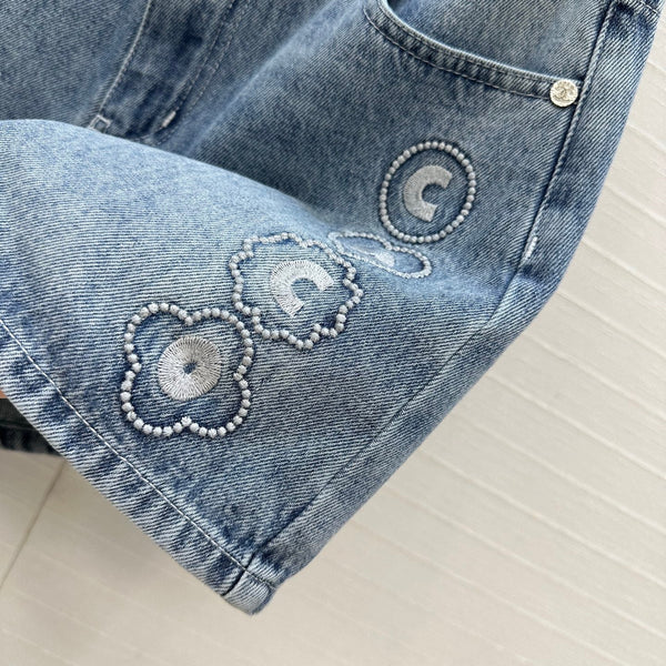 CC 25 Embroidered Short Blue Denim Cotton