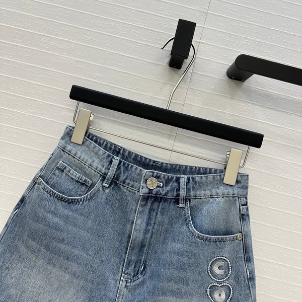CC 25 Embroidered Short Blue Denim Cotton