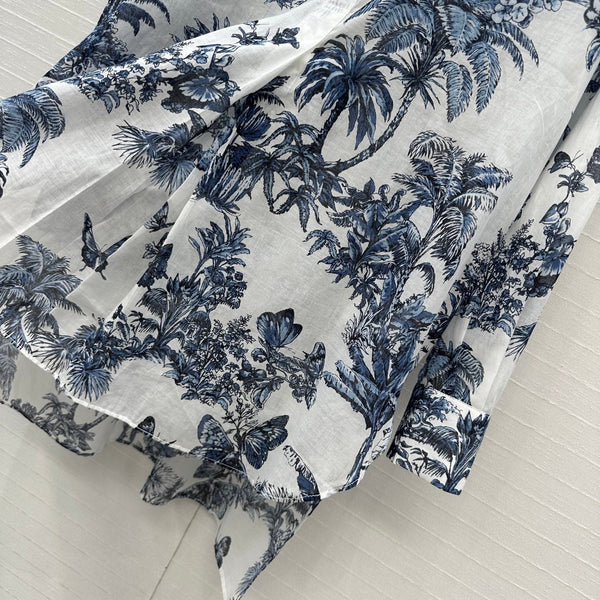 CD 25 Butterfly Coconut Print Shirt White Blue Cotton