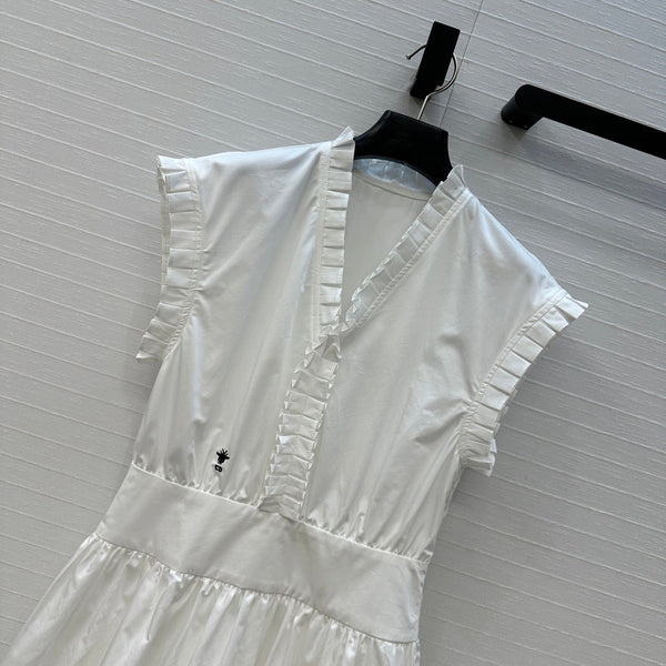 CD 25 Ruffle Sleeve Dress White Cotton
