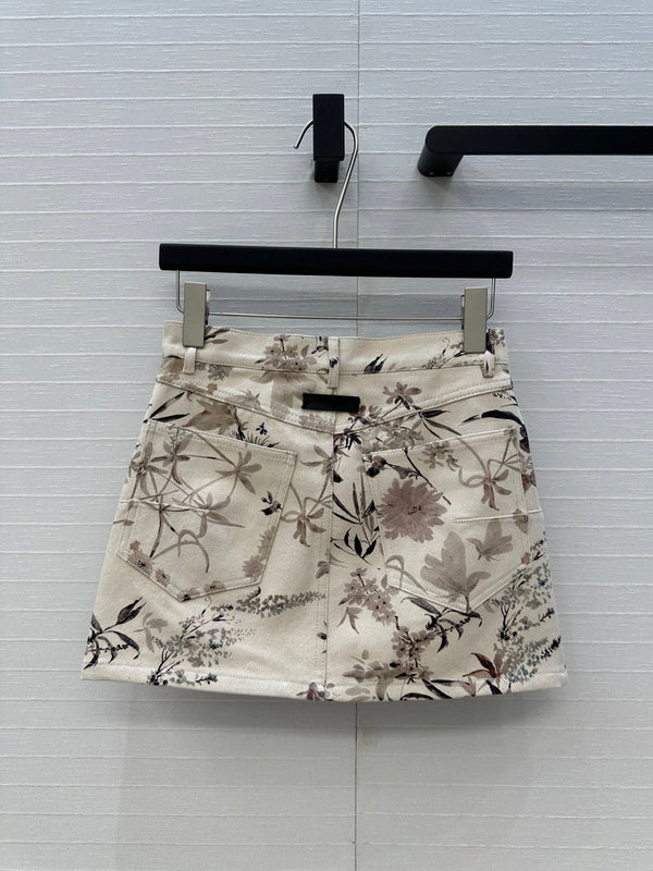 CD 25 Printed Denim Skirt Cotton