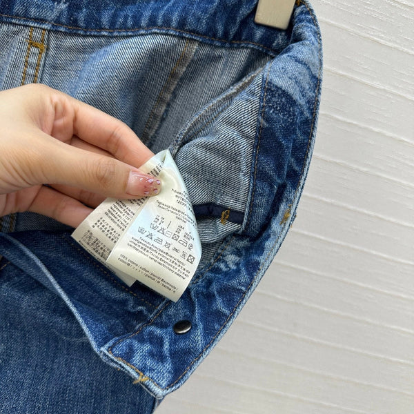 Fendi Flower Denim Straight Pants Blue Cotton