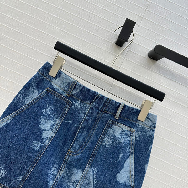 Fendi Flower Denim Skirt Blue Cotton