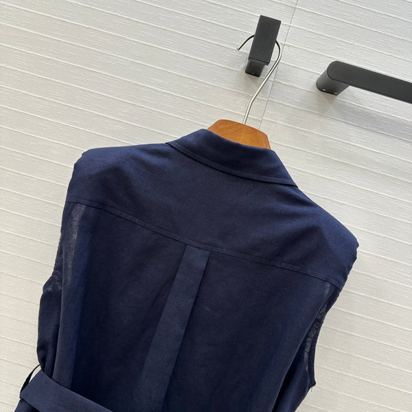 Loewe 25 Lace-up Waist Sleeveless Shirt Dark Blue Linen