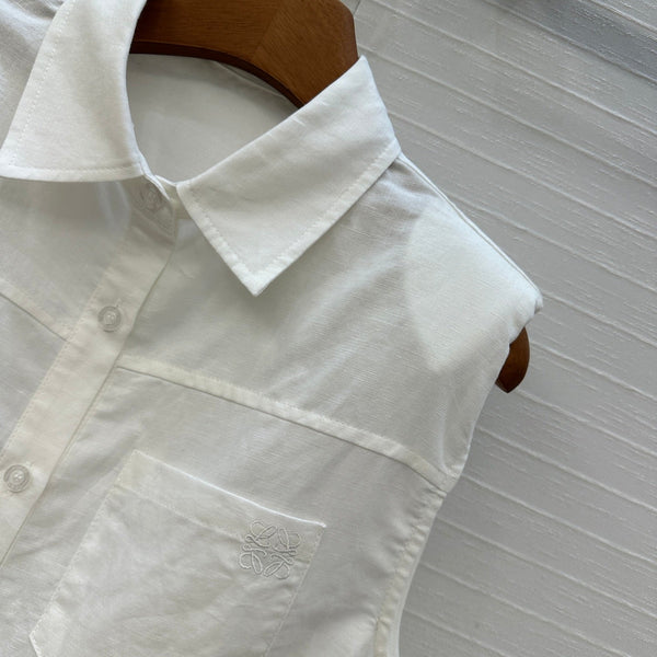 Loewe 25 Lace-up Waist Sleeveless Shirt White Linen