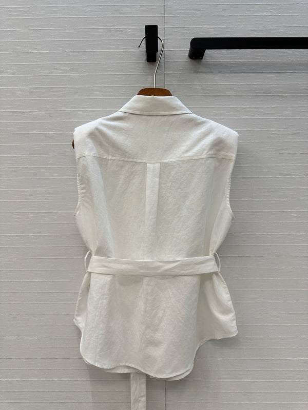 Loewe 25 Lace-up Waist Sleeveless Shirt White Linen