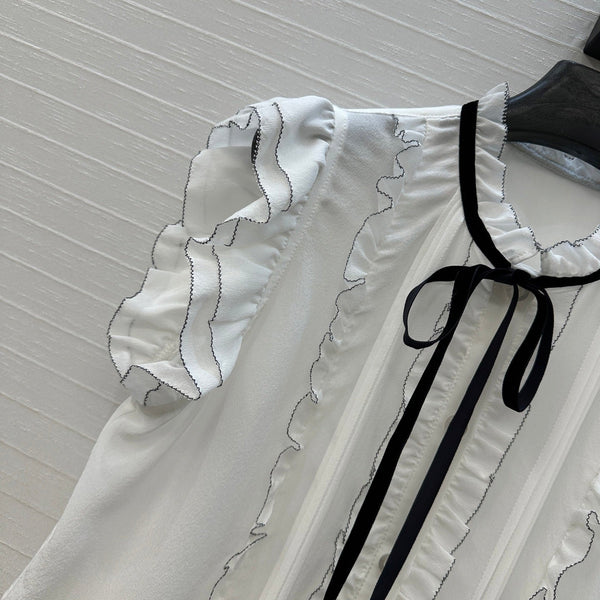 CD Lace-up Sleeveless Shirt White Silk