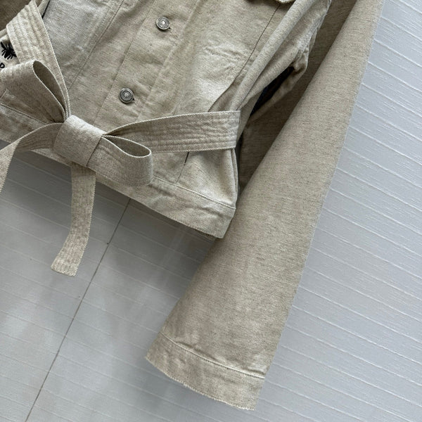 CD 25 Waist Tie Short Jacket Beige Cotton Cashmere