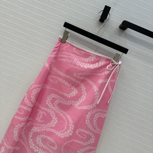 CC 25 Wave Pattern Long Skirt Pink Silk Cotton