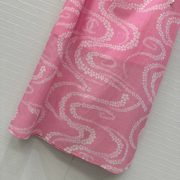 CC 25 Wave Pattern Long Skirt Pink Silk Cotton