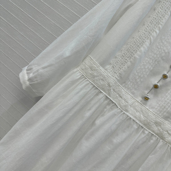 Celine 25 Embroidered V-neck Dress White Cotton