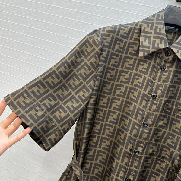 Fendi 25 Shirt Dress Khaki Silk