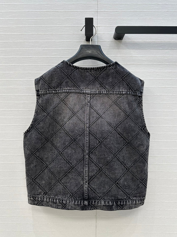 CC Flower Denim Vest Black Cotton