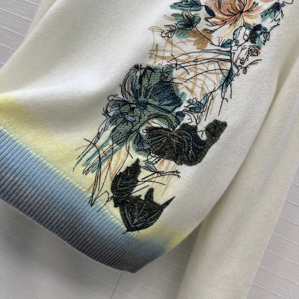 CD 25 Embroidered Sweater White Cashmere