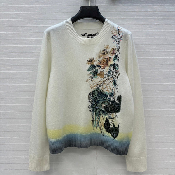 CD 25 Embroidered Sweater White Cashmere