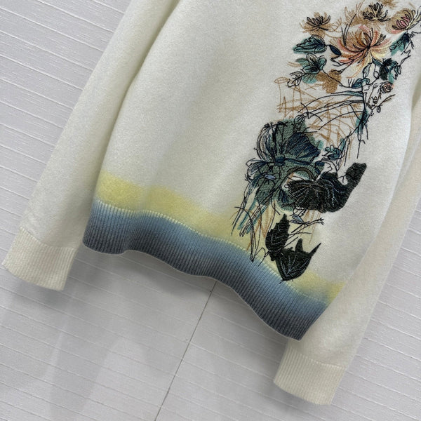CD 25 Embroidered Sweater White Cashmere