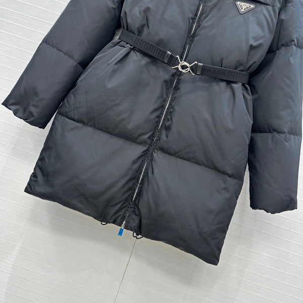 Prada 25 Long Down Jacket Black Polyester 301191