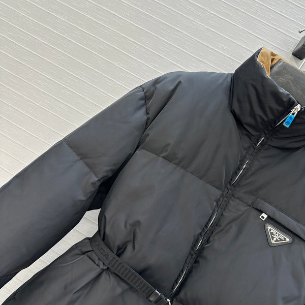 Prada 25 Long Down Jacket Black Polyester 301191
