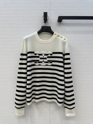 Celine 2025 Striped Sweater White Black Cashmere 318640