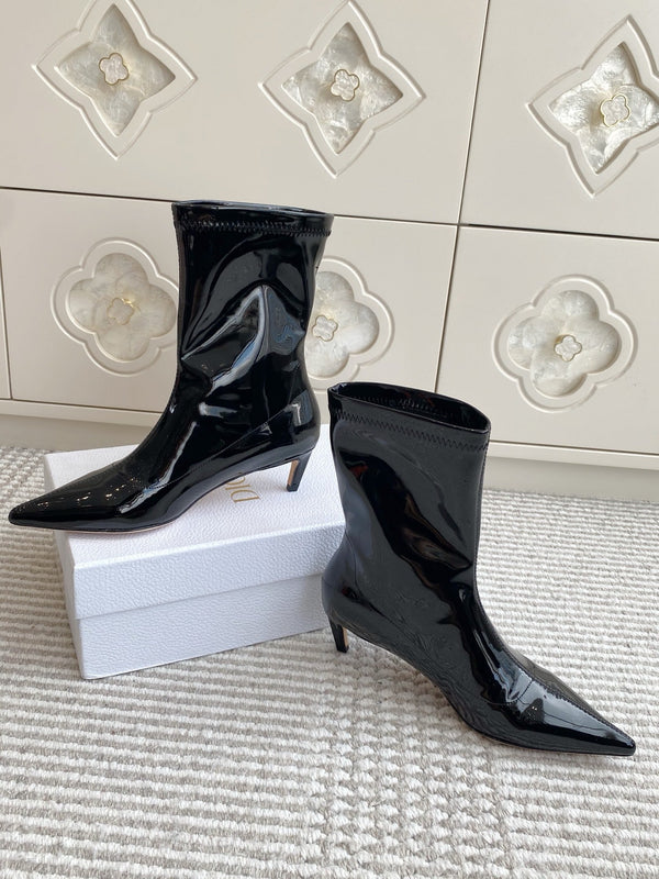Dior 2025 Tribales Heeled Ankle Boot 50mm Black mix White Patent Leather 501190