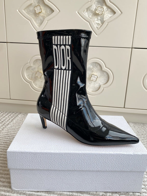 Dior 2025 Tribales Heeled Ankle Boot 50mm Black mix White Patent Leather 501190
