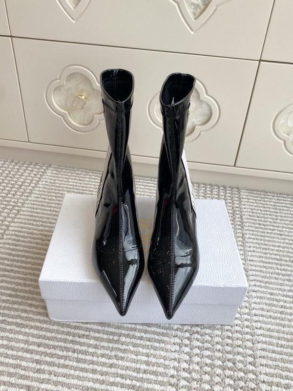 Dior 2025 Tribales Heeled Ankle Boot 50mm Black mix White Patent Leather 501190