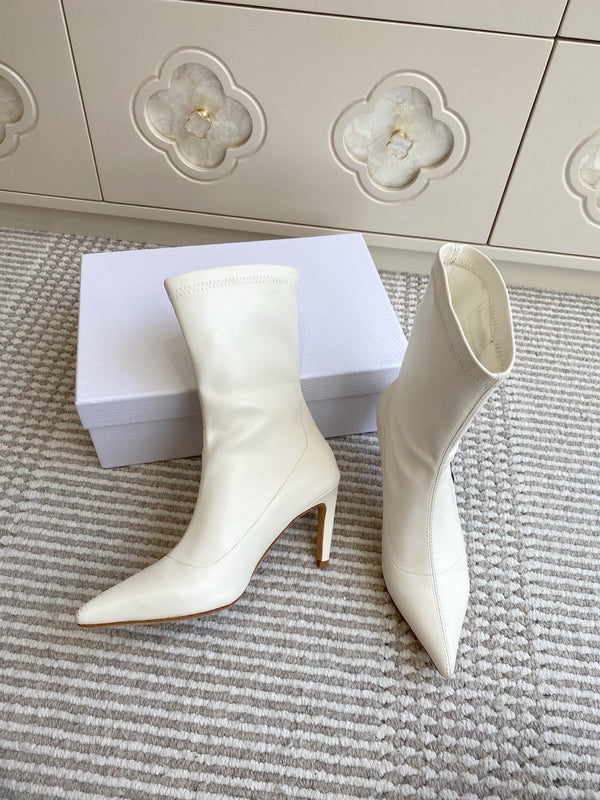 Dior 2025 Tribales Heeled Ankle Boot 80mm White Lambskin 501193