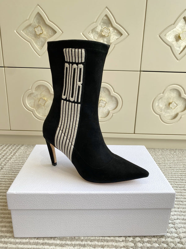 Dior 2025 Tribales Heeled Ankle Boot 80mm Black White Suede 501194