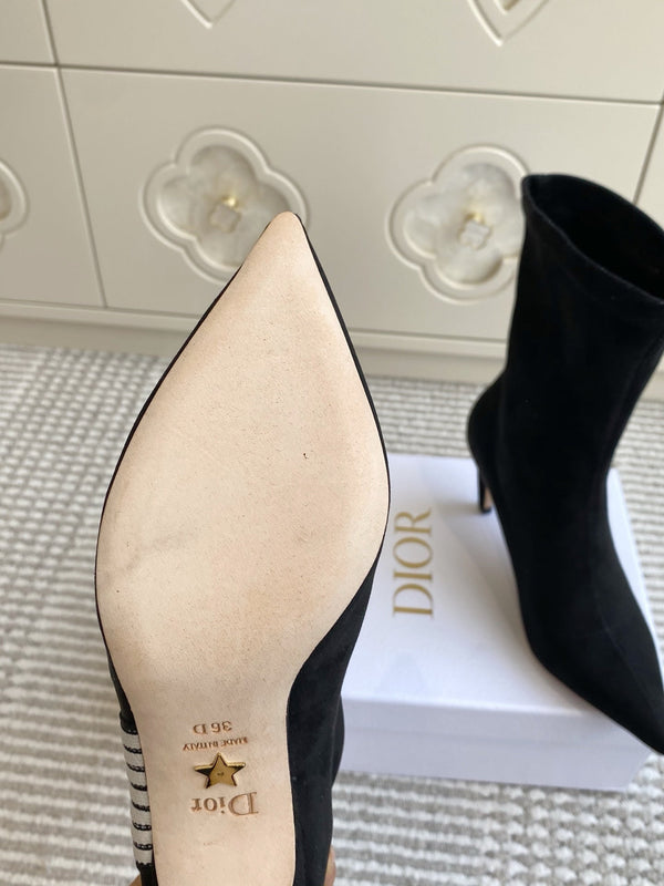 Dior 2025 Tribales Heeled Ankle Boot 80mm Black White Suede 501194