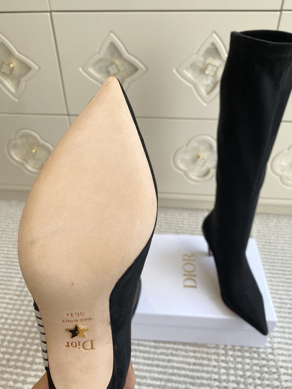 Dior 2025 Tribales Heeled Ankle High Boot 80mm Black White Suede 501198