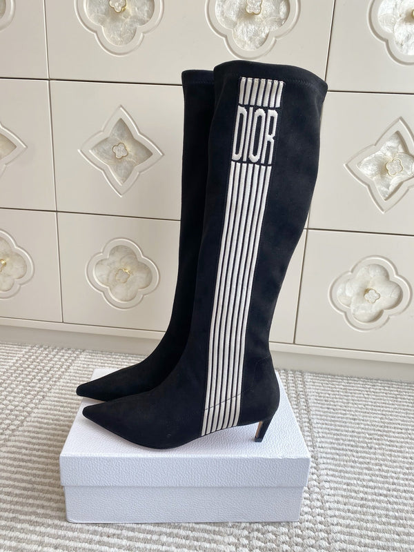 Dior 2025 Tribales Heeled Ankle High Boot 50mm Black White Suede 501201