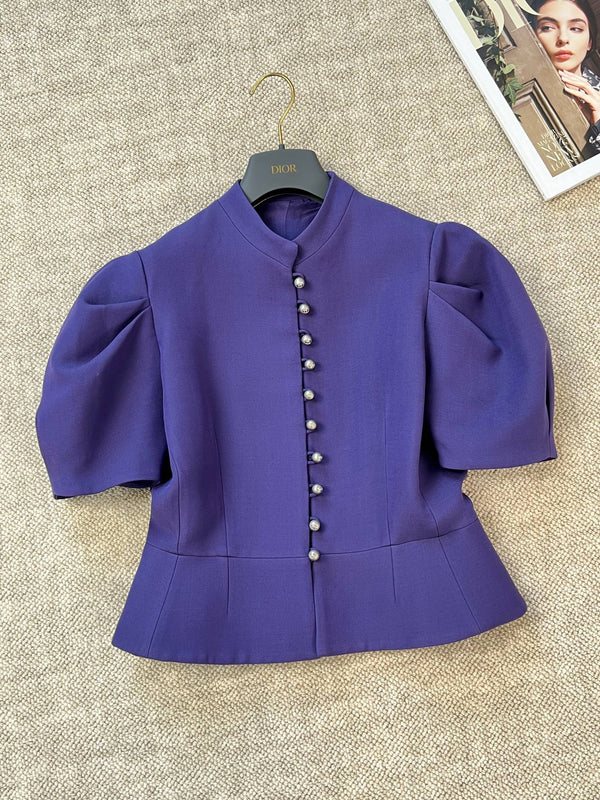 CD 25 Fitted Short-sleeved Jacket Purple Wool Silk