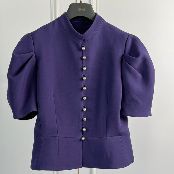 CD 25 Fitted Short-sleeved Jacket Purple Wool Silk