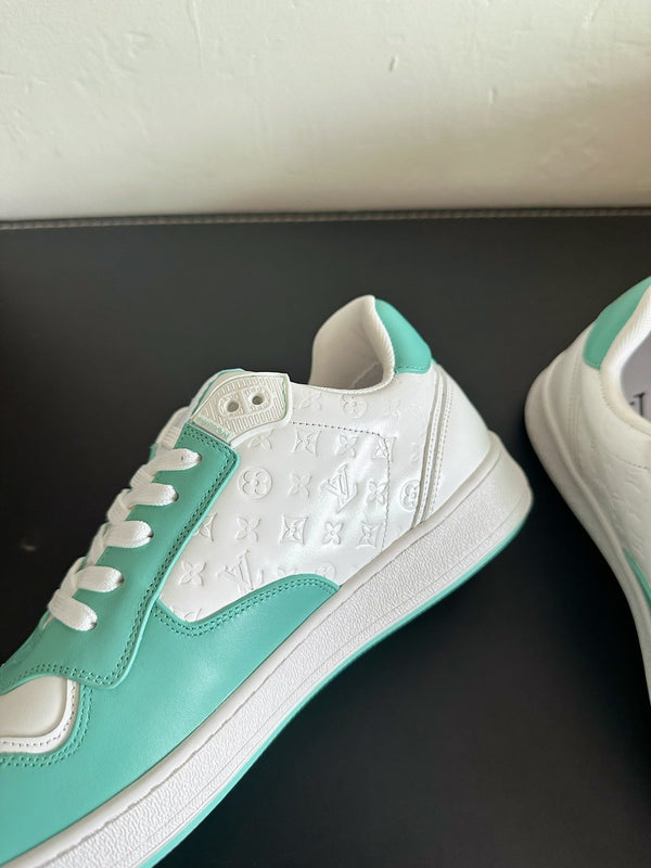 LV Stadium Sneaker White Mix Aqua Green Monogram Cowhide