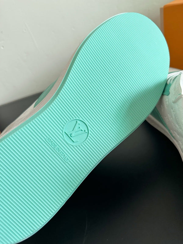 LV Stadium Sneaker White Mix Aqua Green Monogram Cowhide