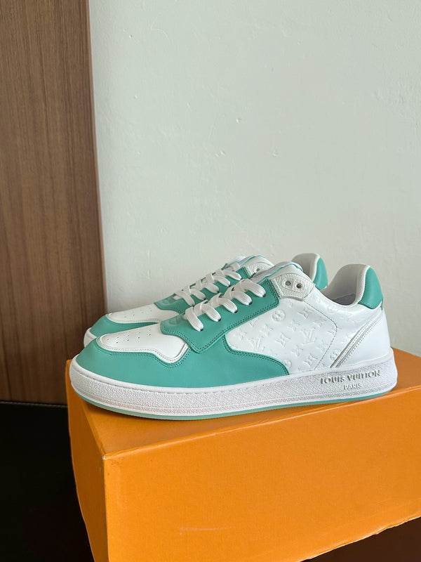 LV Stadium Sneaker White Mix Aqua Green Monogram Cowhide