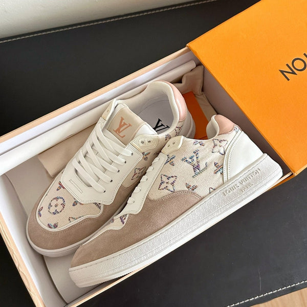 Sneaker LV Stadium in pelle scamosciata monogrammata bianca e marrone