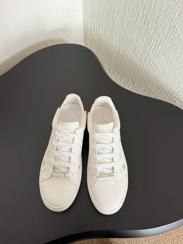 LV Sneakers Time Out White Silver Monogram Calfskin