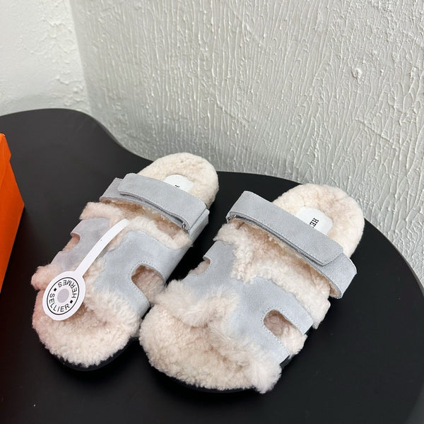 HM Chypre Sandal In Light Grey Blue Mix White Suede And Fleece Lining  961137