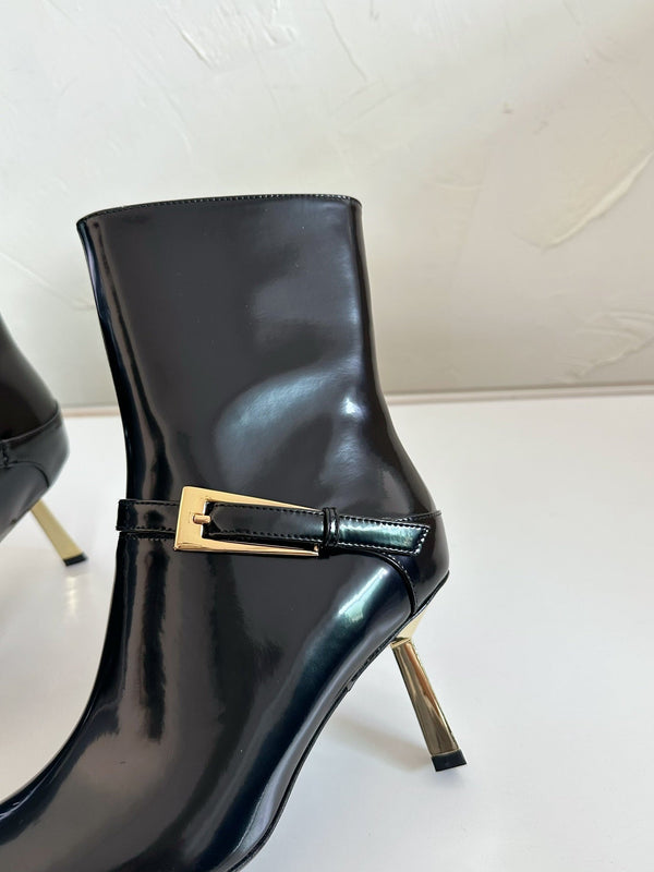 LEE BOOTIES IN BLACK GLAZED CALFSKIN