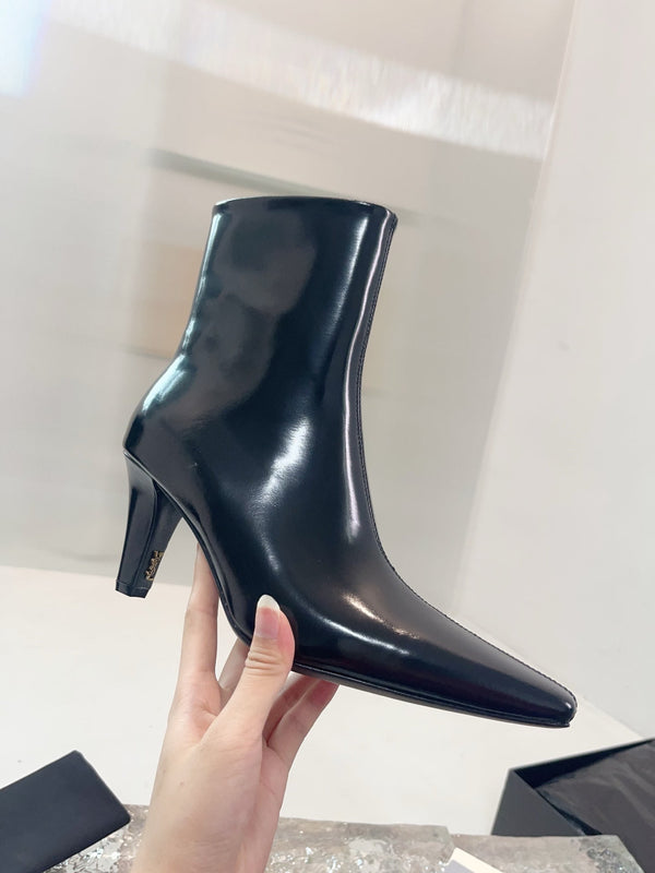 YSL 25 High-heeled Boot Black Cowhide 522267